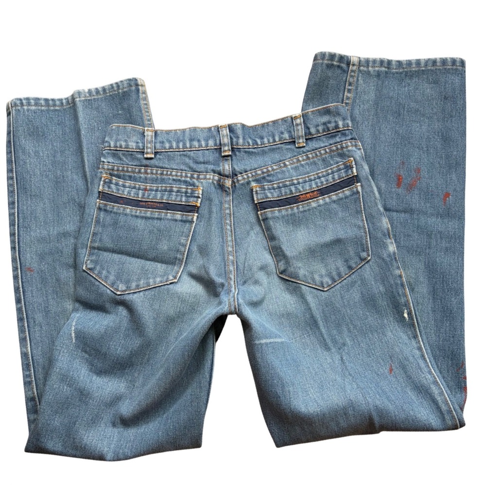 Vintage Levis Straight Leg Jeans Light Wash Distressed Paint Splatter 26x27
